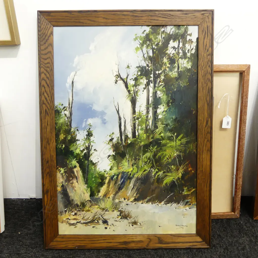 PETER WALLERS, NZ BUSH, OIL ON BOARD, SIGNED & DATED 1977, H.540 x 370mm Image 1++