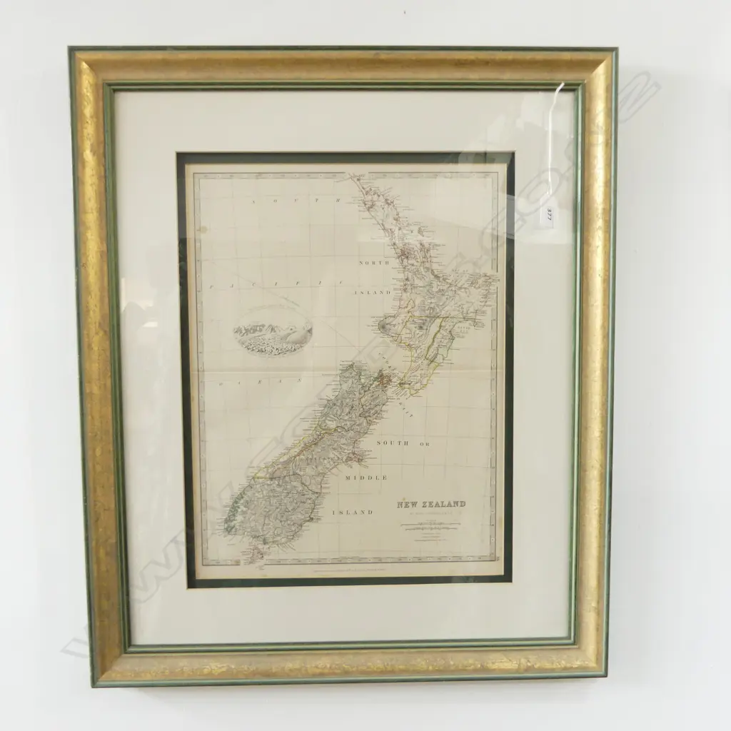 FRAMED 'KEITH JOHNSTON' MAP OF NEW ZEALAND 440x330mm Image 1++