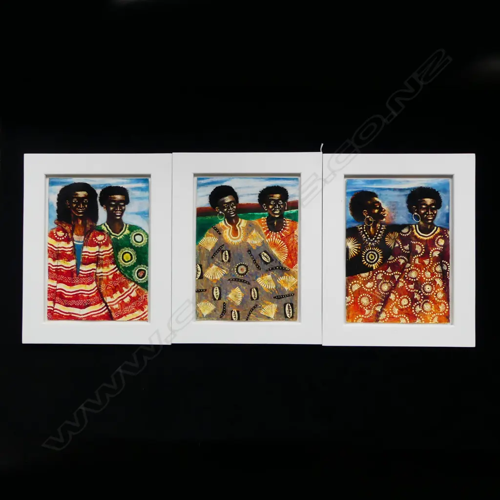 SFISO KA-MKAME (SOUTH AFRICA b.1963), 6 FIGURES TRIPTYCH, OIL PASTEL ON PAPER, 290x210mm  Image 1++