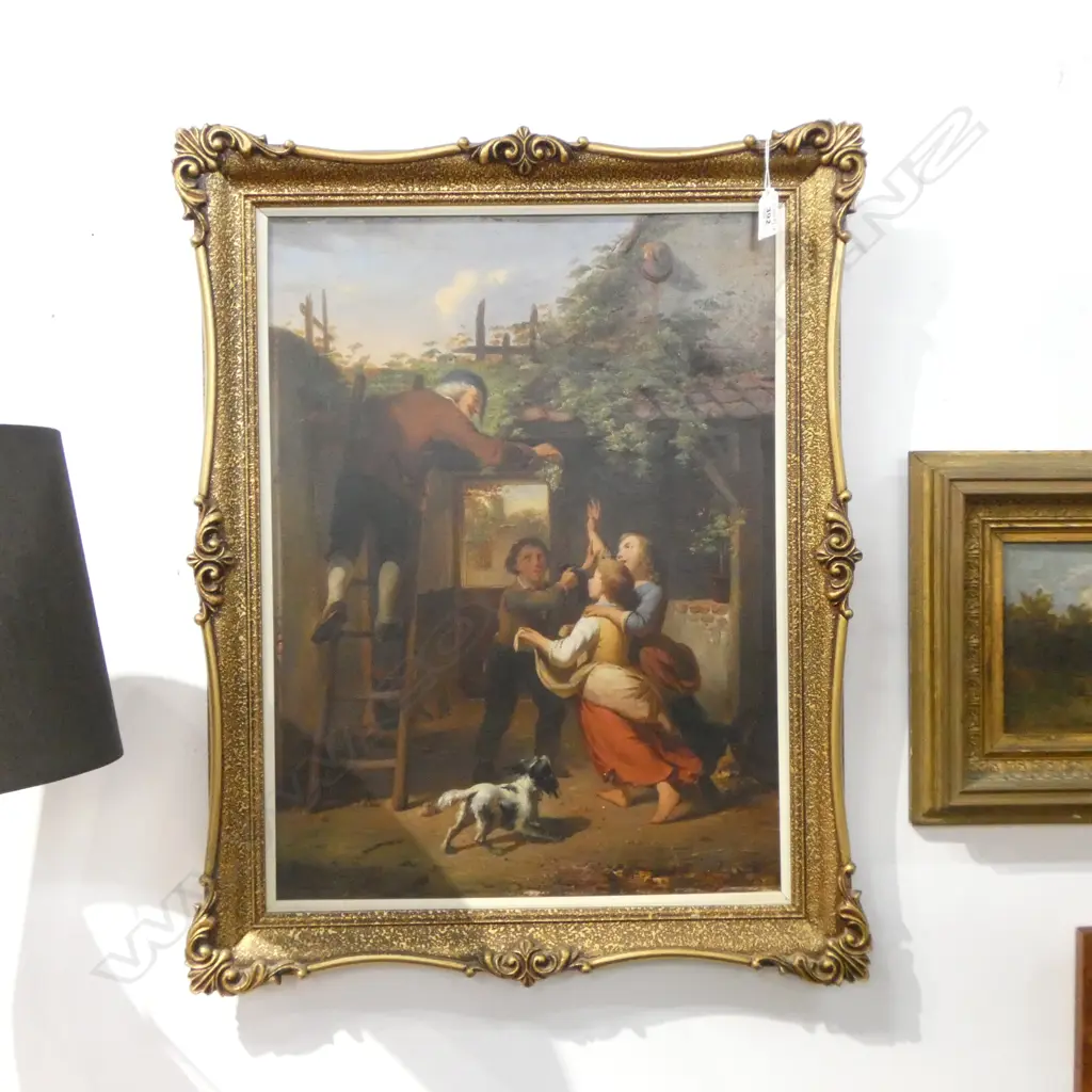 JULES BOULANGER (FRENCH 19thC) GRAPE PICKING SCENE, OIL ON BOARD, 500x370mm Image 1++