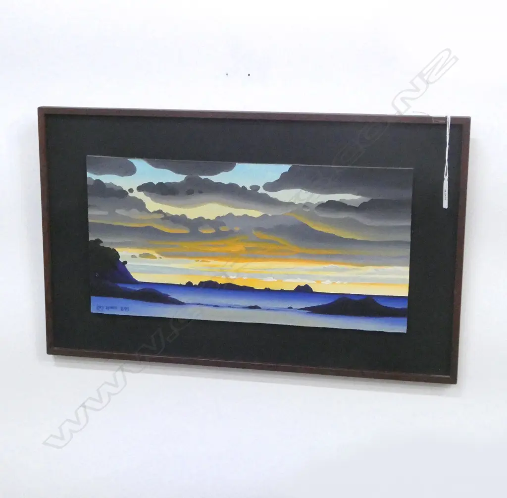 OIL ON BOARD SUNSET MERCURY ISLAND SIGNED LUCY HORNE H320 L520MM Image 1++