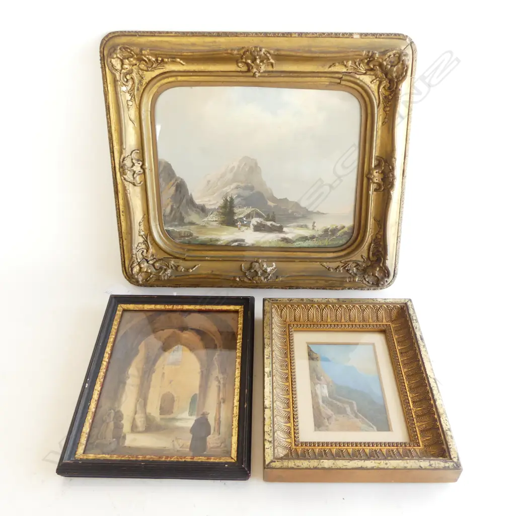 3 ARTWORKS; JOSEF MATEJ NAVRATIL (1795-1865), MOUNTAIN LANDSCAPE, GOUACHE 195x240mm + 2 WCs Image 1++