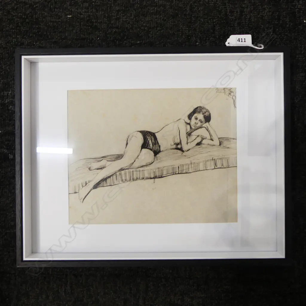 # Harry Linley Richardson, R.B.A. (1878-1947) INK DRAWING untitled RECLINING YOUNG WOMAN 185 x 240mm. Provenance:... Image 1++