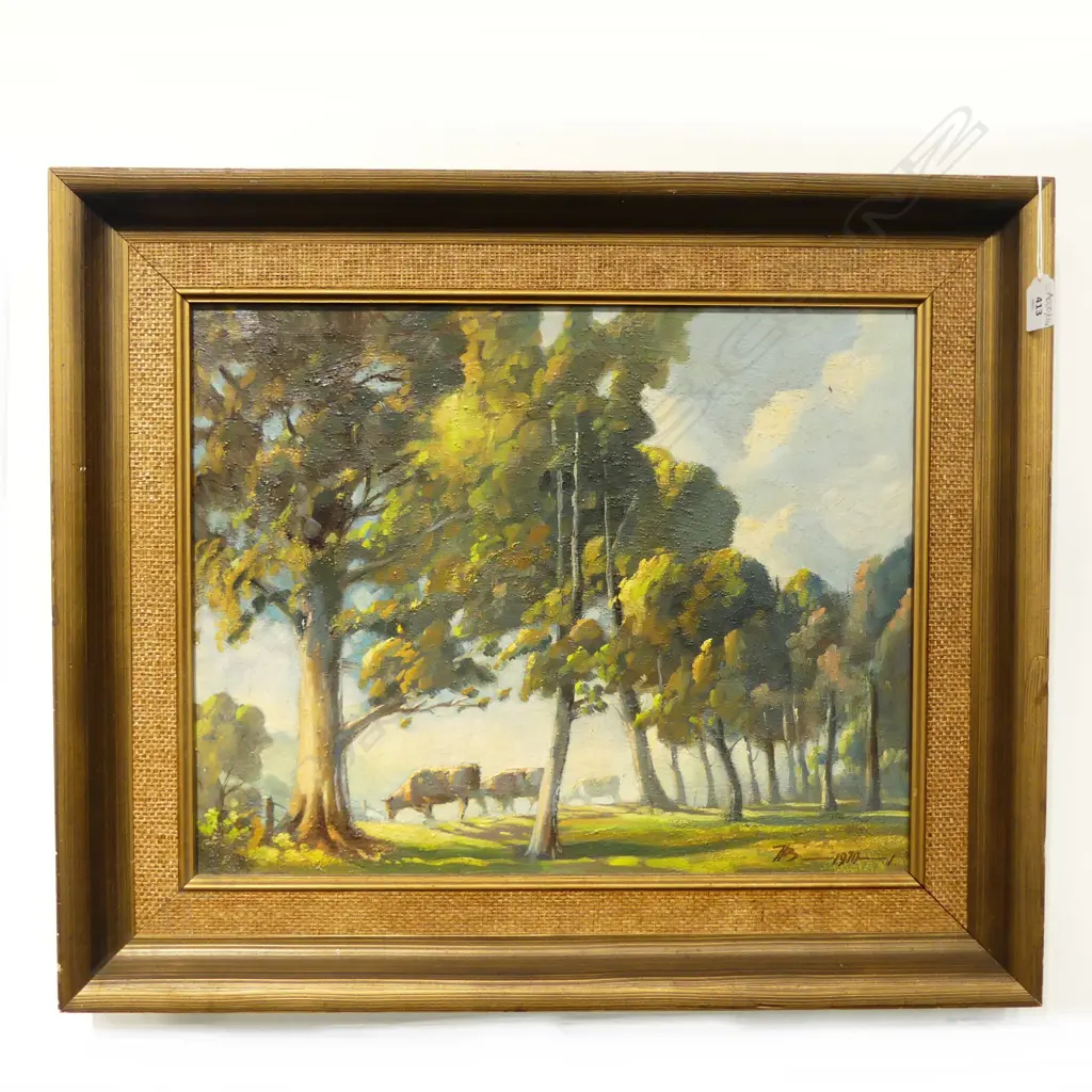 HEINZ BOEHNKE (b.1920) 'TOWARDS EVENING - FRINSTED FARM BETWEEN CAMBRIDGE & MATAMATA' OIL ON BOARD, 1970 390x495mm Image 1++