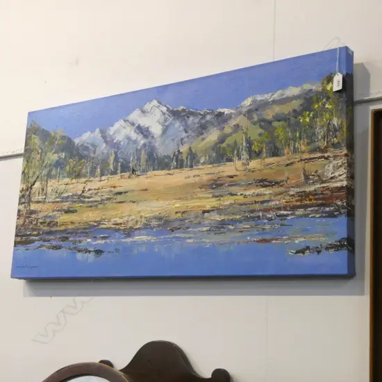 N HUTCHINSON, NEAR FOX GLACIER LAKE MATHESON, ACRYLIC ON CANVAS 455x915mm