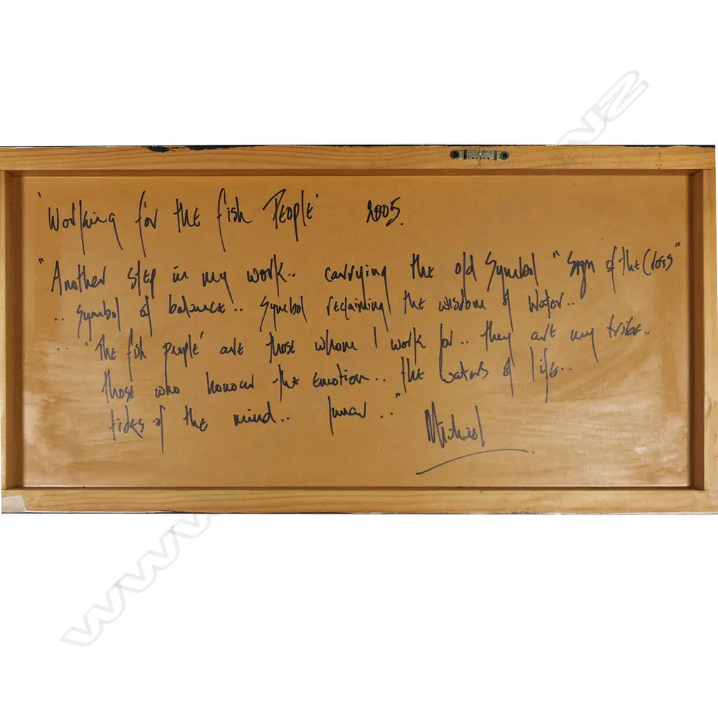 Mike O'Donnell, 'Ancestral', 'Working for the Fish People', four sculpted and glazed tiles on painted back board, signed and entitled. 300 x 1200mm. Image 1++