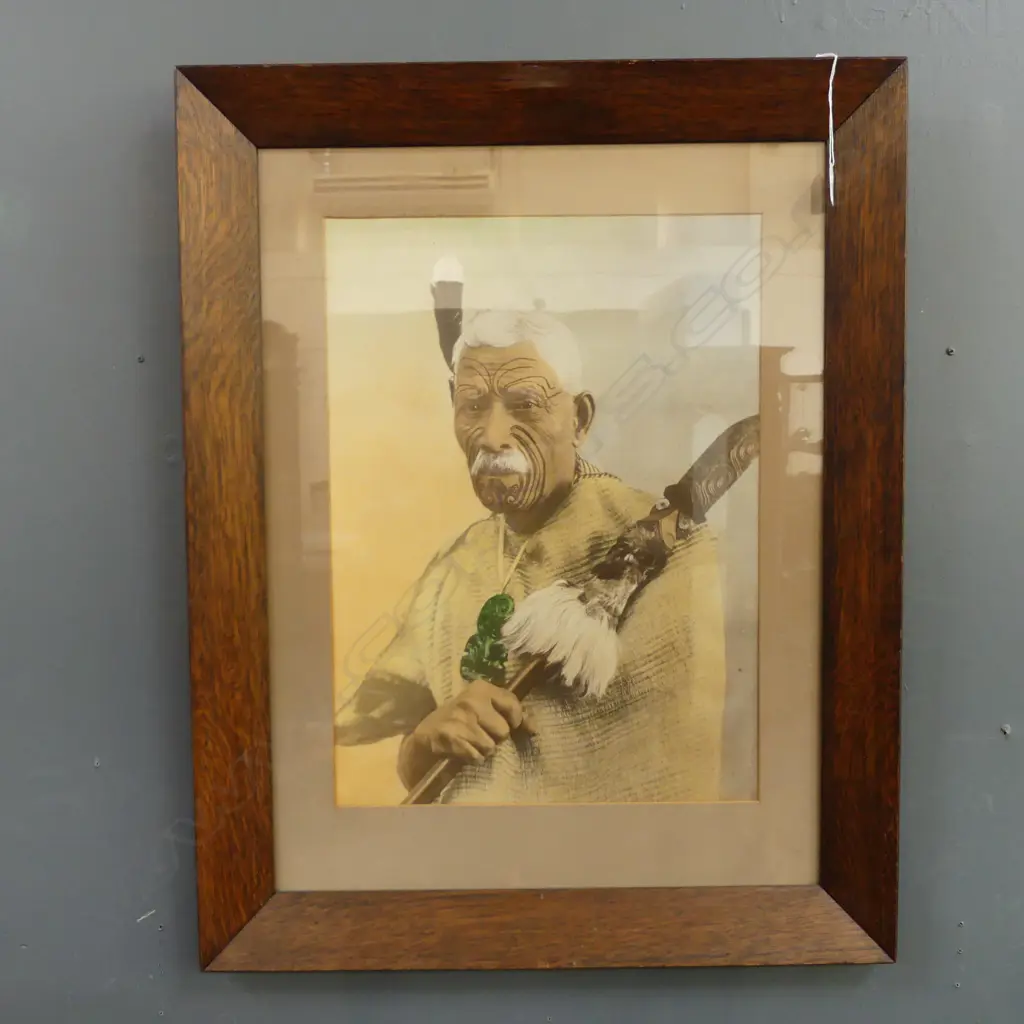 MAORI CHIEF, LG COLOURED PHOTOGRAPH, FRAMED, IMAGE: 550 x 400mm, FRAME 830 x 660mm Image 1++