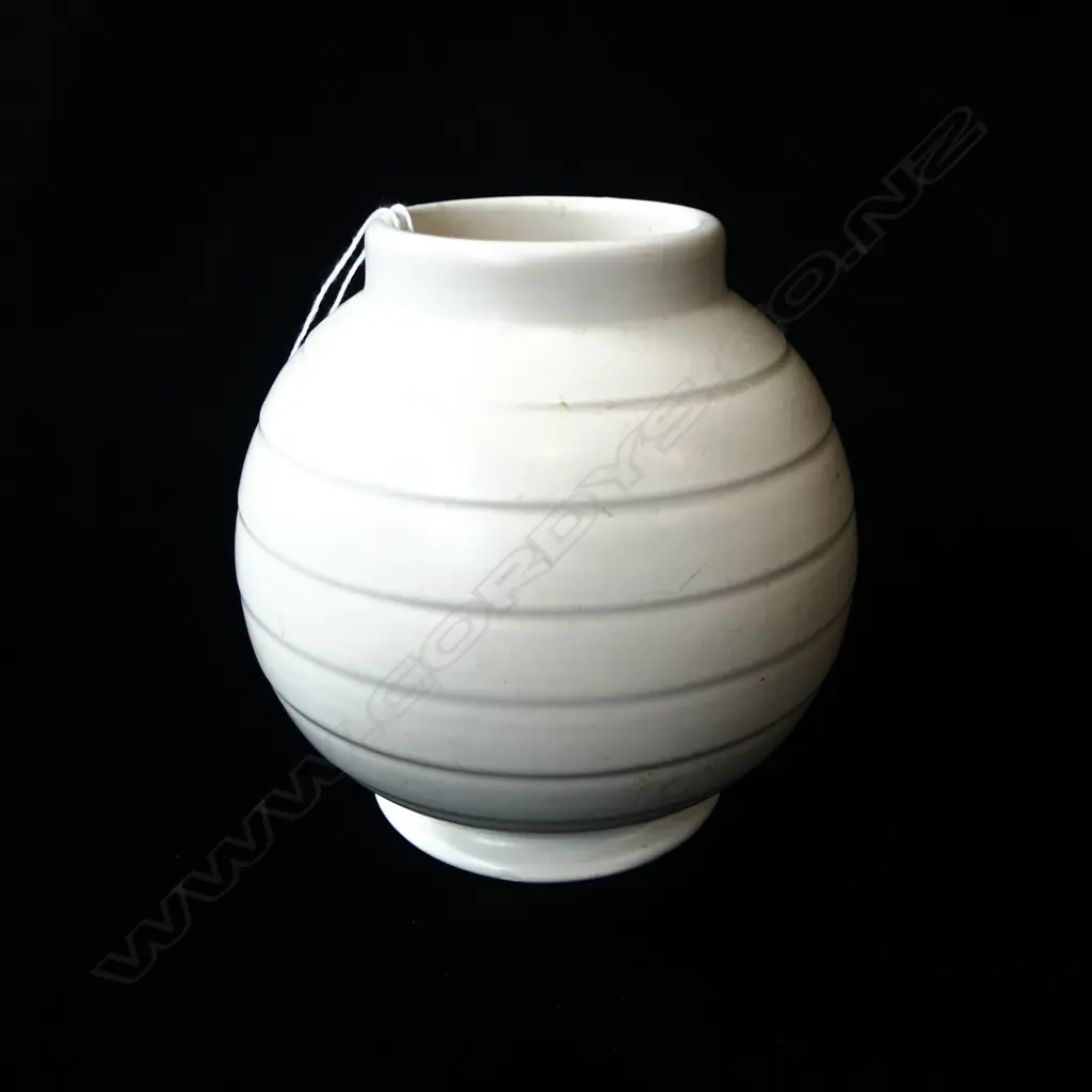 CROWN LYNN HAND POTTED SPHERICAL VASE w LATHED RINGS, STAMPED, H.1350mm (sml chip to rim) Image 1++