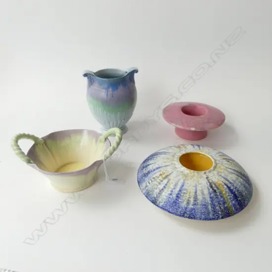 4 DECO VASES; 2 CROWN DEVON + 2 ROUND 185mm dia