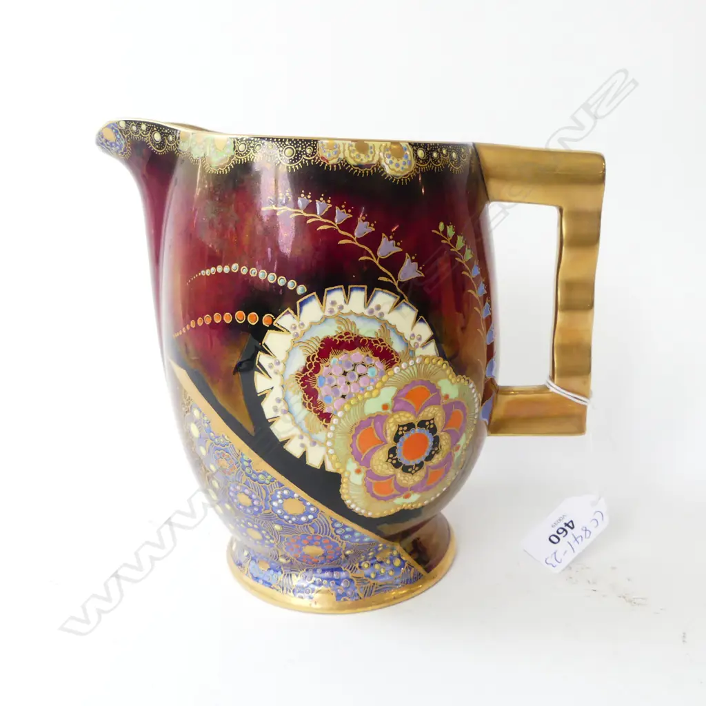 CARLTONWARE DECO 'BELL' HANDPAINTED RED LUSTRE JUG, H.175mm Image 1++