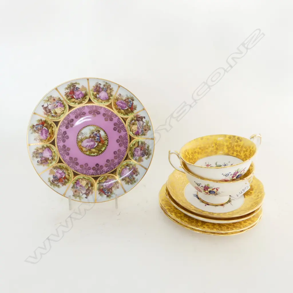 TWO HAMMERSLEY FLORAL & GILT TRIOS & JK CARLSBAD GERMAN CHINA SIDE PLATE Image 1++