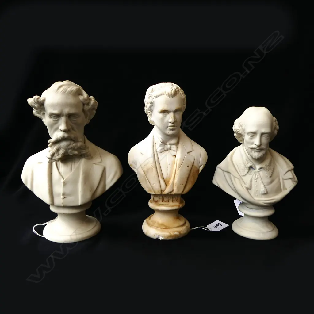 3 CLASSICAL BUSTS; DICKENS, SHAKESPEARE, CHOPIN 'R' (FAULTS) Image 1++