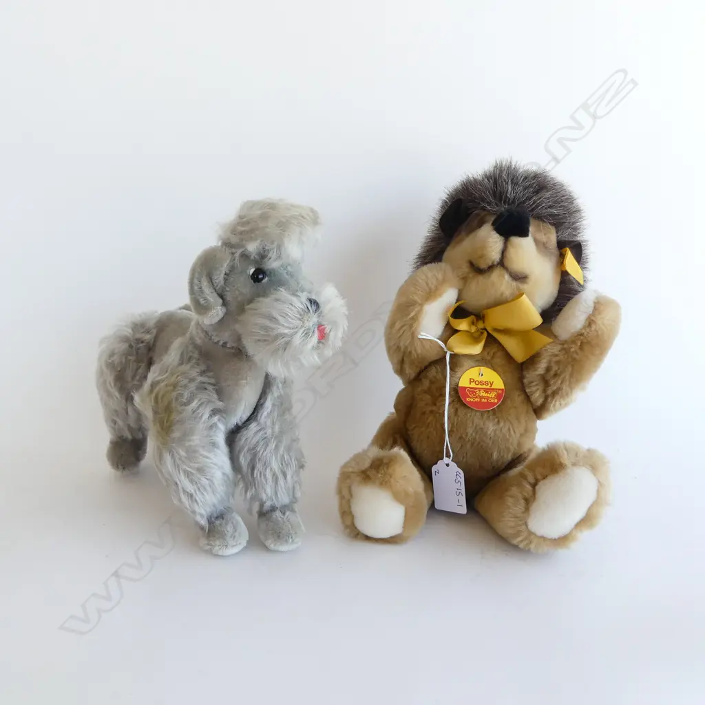 2 VINTAGE STEIFF SOFT TOYS; HEDGEHOG & SNOBBY POODLE (1960s) Image 1++