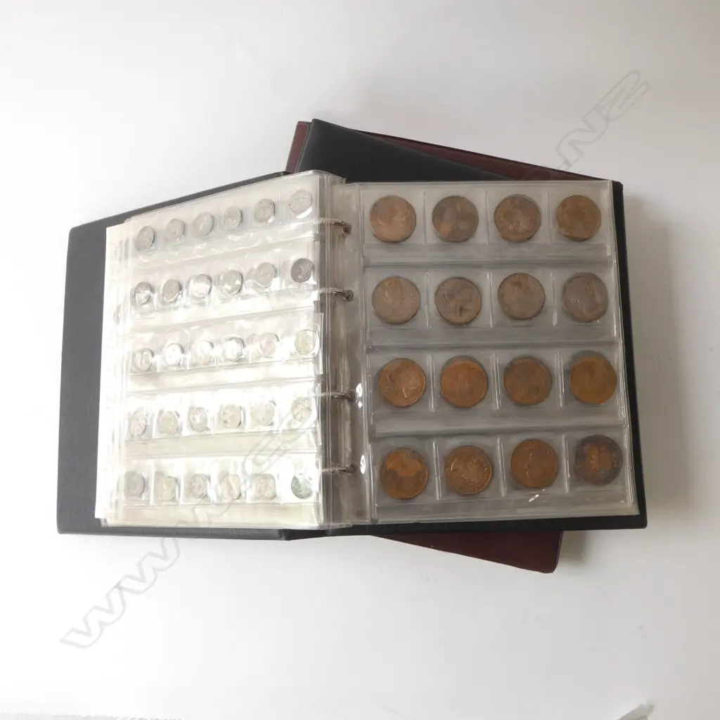 THREE 'SCHOOLBOY' (OR SCHOOLGIRL) COIN ALBUMS; TWO BLACK ONE BROWN Image 1++
