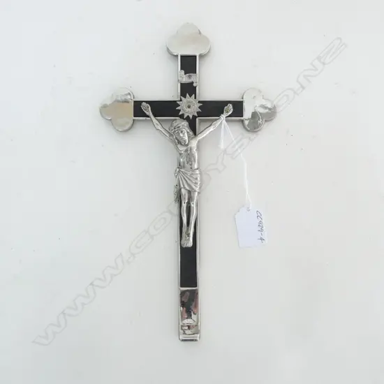 VINTAGE GERMAN CRUCIFIX, METAL & WOOD, WALL HANGING, H.270mm