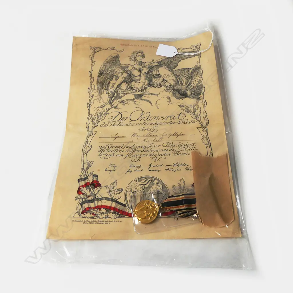 GERMAN WWI CERTIFICATE 'DER ORDENSRAT' & MEDAL Image 1++