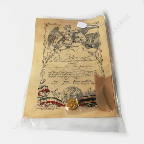 GERMAN WWI CERTIFICATE 'DER ORDENSRAT' & MEDAL