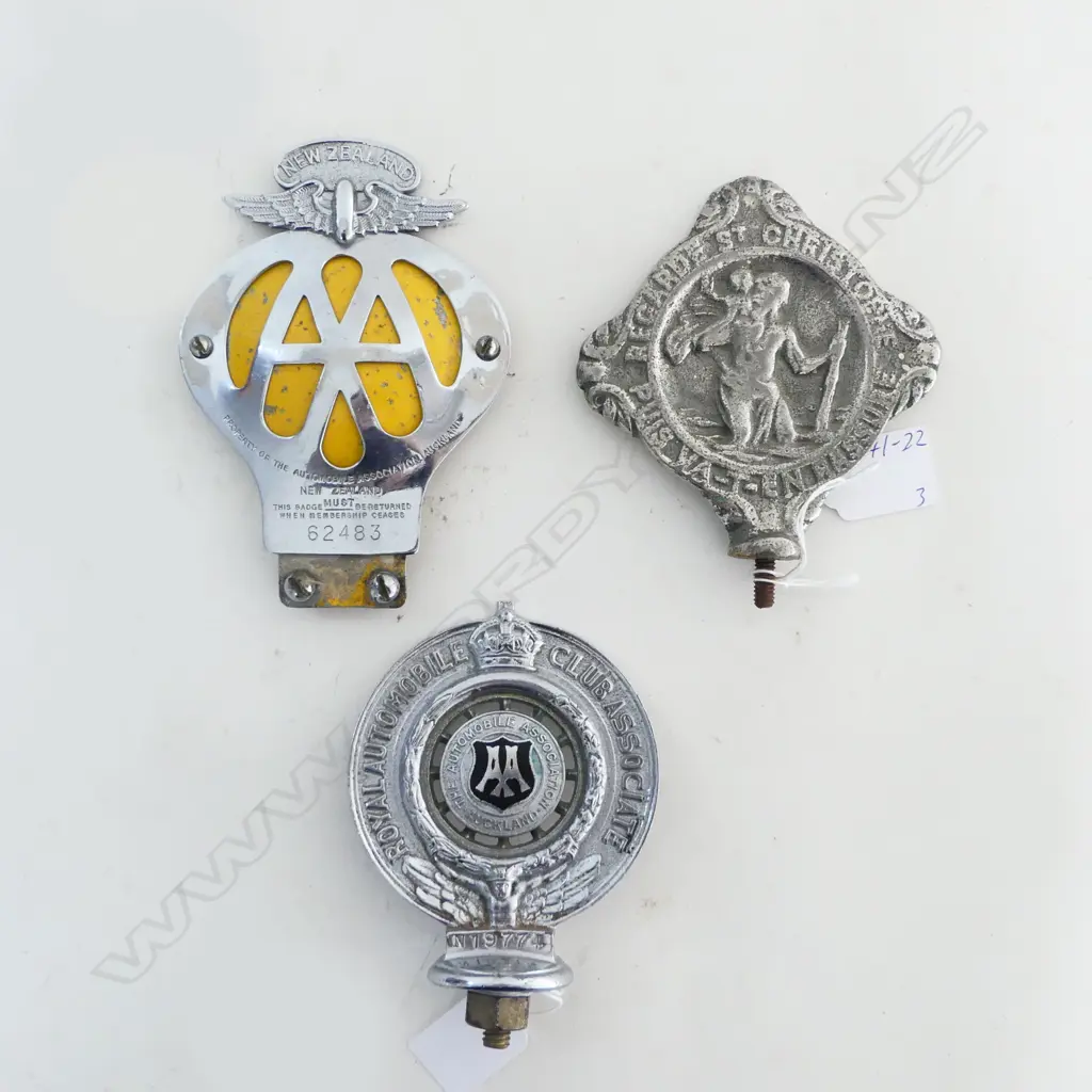 TWO AA BADGES (NZ & AUCKLAND) plus ST CHRISTOPHER CAR MASCOT Image 1++