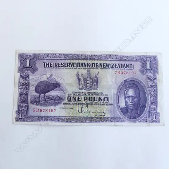 NZ 1 POUND BANK NOTE, LEFEAUX 1934-40