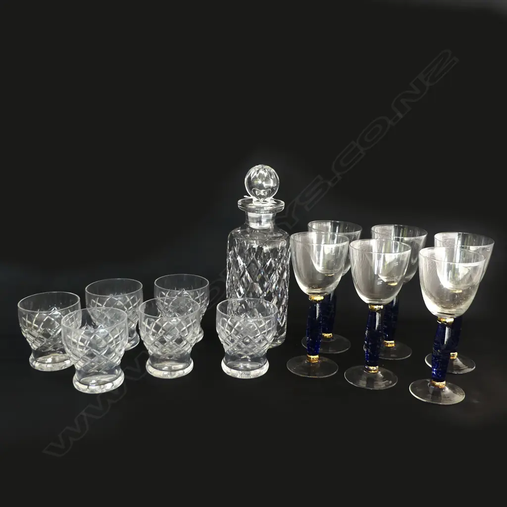 6 WINE GLASSES H.175mm + 6 CRYSTAL TUMBLERS & DECANTER Image 1++