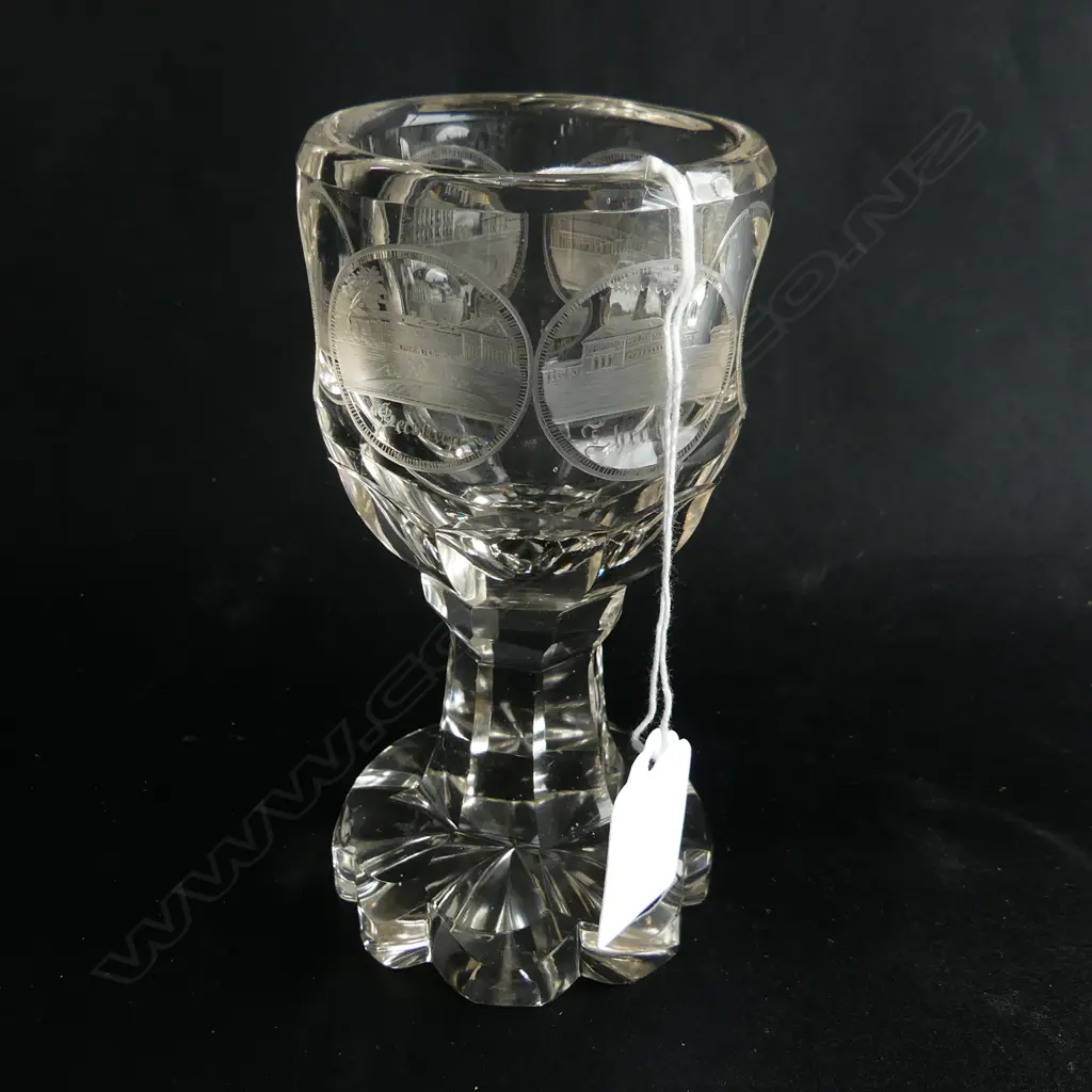 FINELY ENGRAVED GERMAN TOASTING GLASS FEATURING CITY OF BAMBERG H. 140MM Image 1++