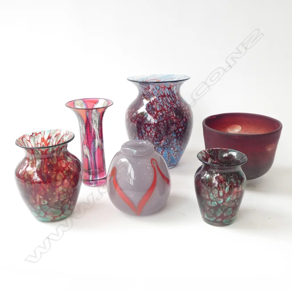 6 ART GLASS VASES, RED TONES H.180mm Image 1++