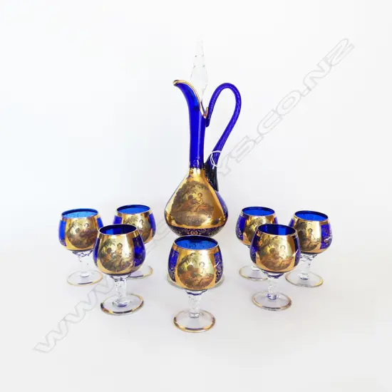 BLUE VENETIAN DECANTER H.450mm & 7 GLASSES
