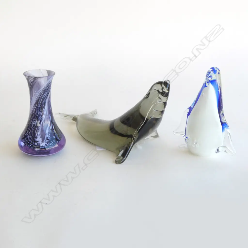 ART GLASS PENGUIN, SEAL & VASE H.120mm Image 1++