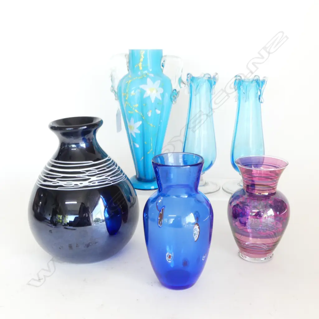 6 ART GLASS VASES, BLUE TONES H.200mm Image 1++