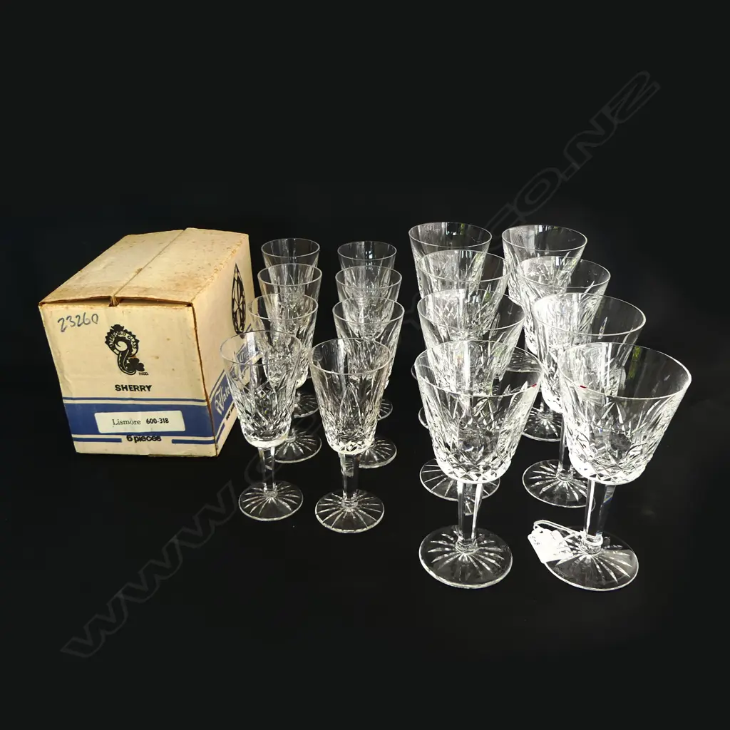 8 WATERFORD LISMORE CLARET GLASSES H.145mm (3 w. RIM FRITS) + 8 SHERRY H.130mm Image 1++