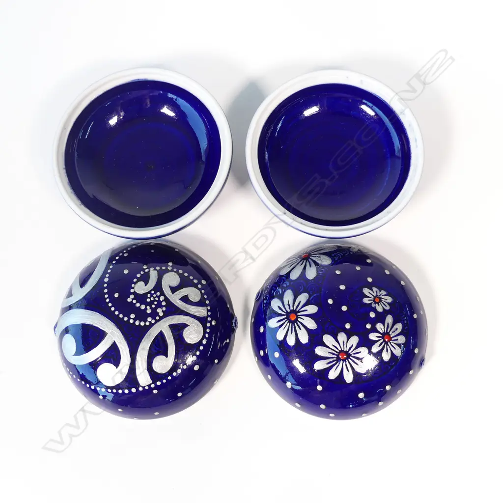 2 KEUM SUN LEE/SANG SOOL SHIM TRINKET BOXES, BLUE DIA.100mm Image 1++