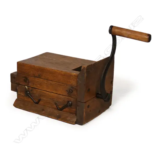 ANTIQUE OAK TABLETOP MEAT GRINDER