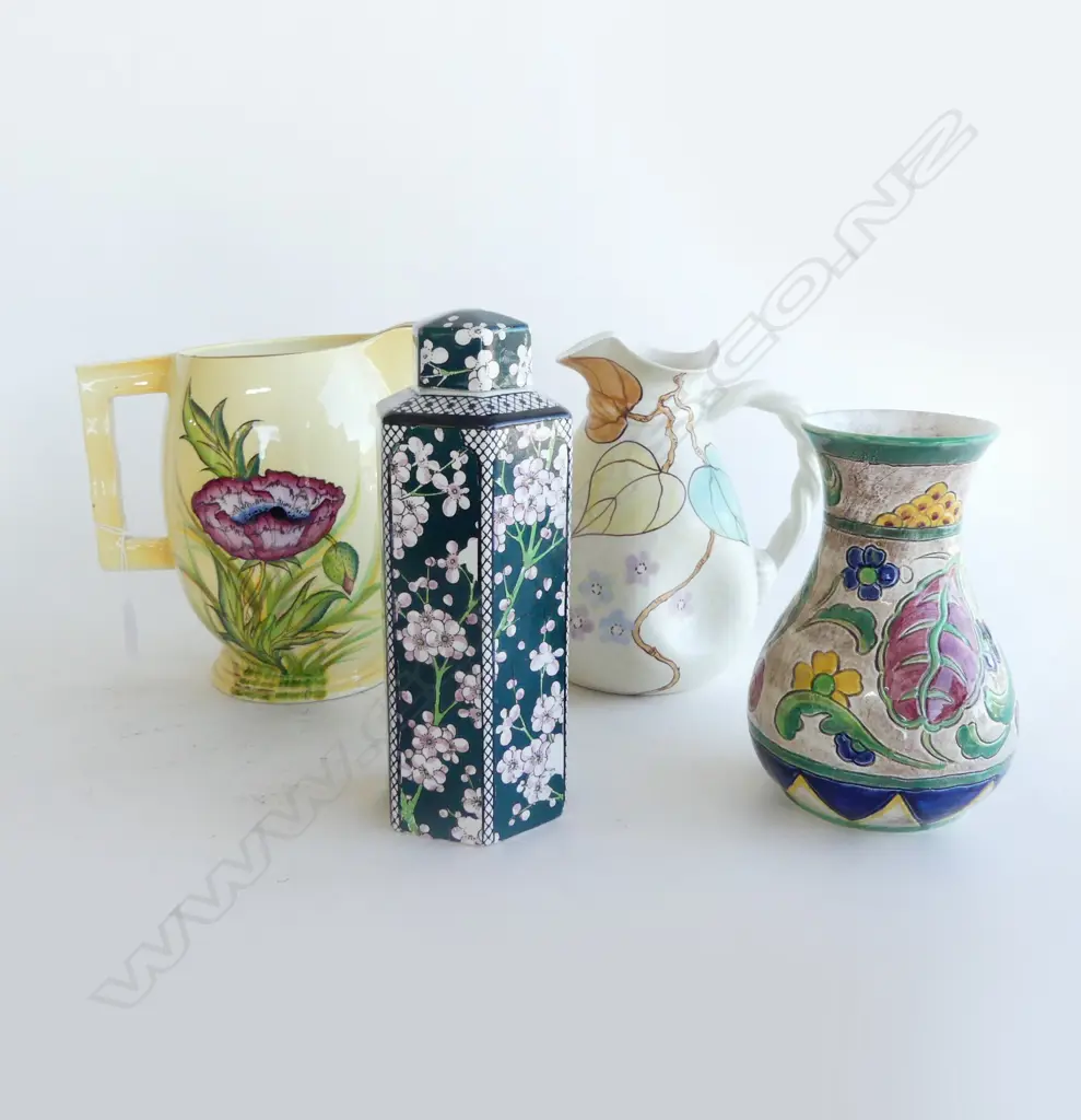 4 CERAMICS; CARLTON & EMPIRE WARE JUGS, VASE, ROYAL DOULTON 'PRUNUS' LIDDED VASE H.215mm Image 1++