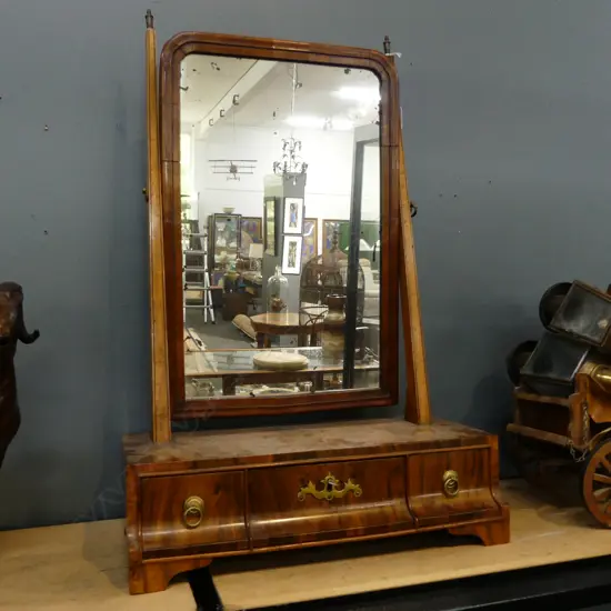 GEO III MAHOGANY TOILET SWING MIRROR BOX 3 DRAWER BASE