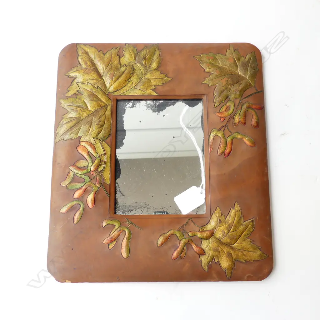 C. 19thC EMBOSSED LEATHER MIRROR 300x270mm Image 1++