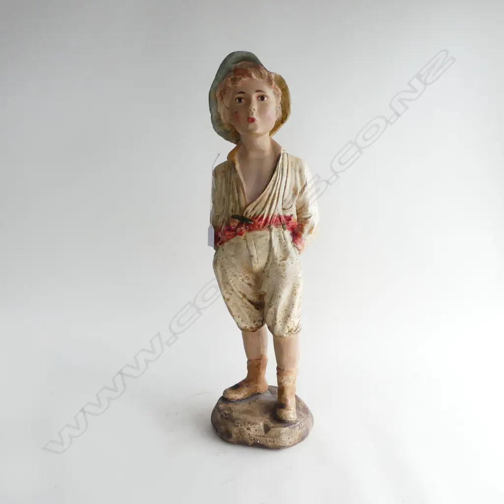 VINTAGE FRENCH CHALK FIGURE 'THE WHISTLING BOY' H.600mm Image 1++