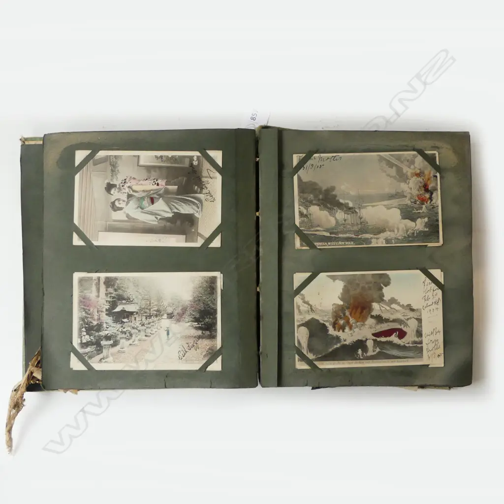 LG POSTCARD  ALBUM; MANY NZ THEMED + EUROPEAN, INSCRIBED INSIDE 1907 Image 1++
