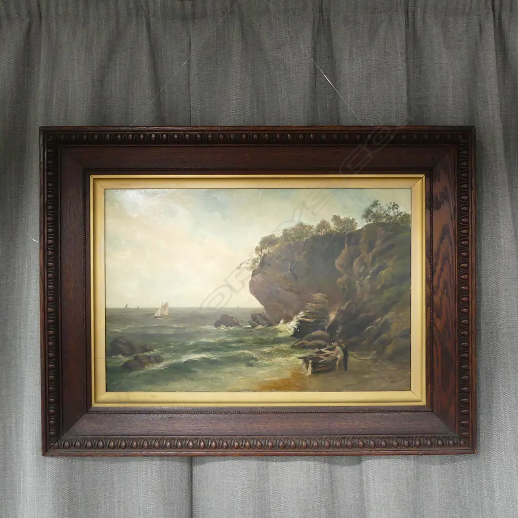 JOHN GIBB (1831-1909) COASTAL LANDSCAPE OIL ON BOARD SIGNED & 1894 395x595mm Image 1++