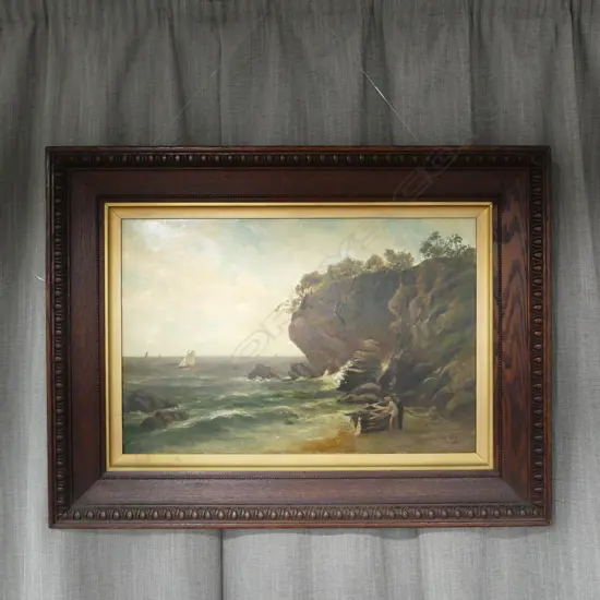 JOHN GIBB (1831-1909) COASTAL LANDSCAPE OIL ON BOARD SIGNED & 1894 395x595mm