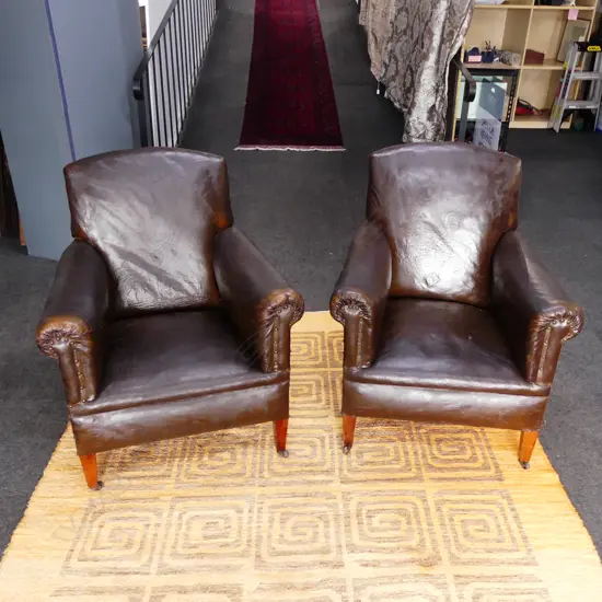 PAIR OF VINTAGE FRENCH LEATHERETTE ARMCHAIRS. 750 X 730 X 870mm