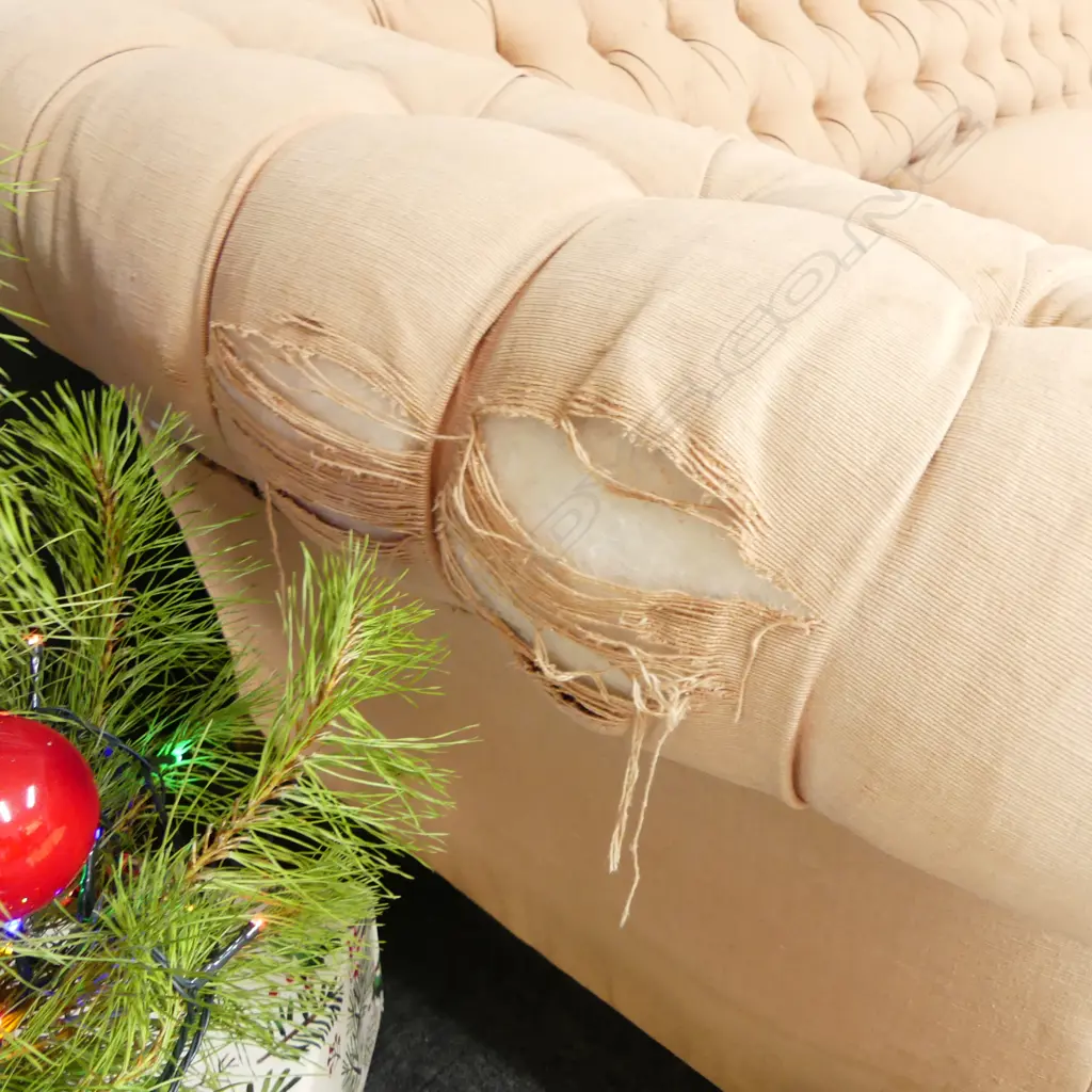 VICTORIAN BUTTON BACK UPHOLSTERED 3 SEATER CHESTERFIELD SOFA, upholstery faults 2350x1000x750mm Image 1++