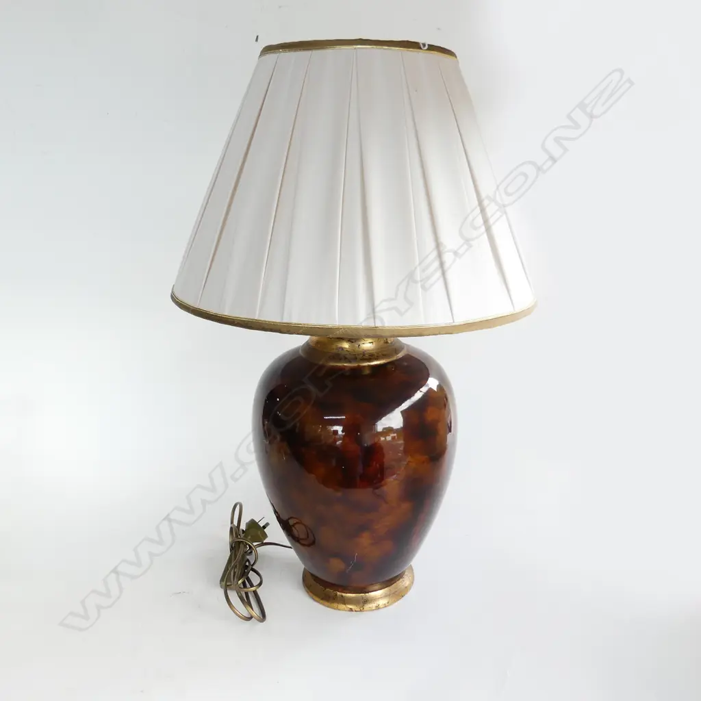 FRENCH faux marble HAND PAINTED CERAMIC LAMP SIGNED 'LE DAUPHIN' with shade total H.730mm Image 1++