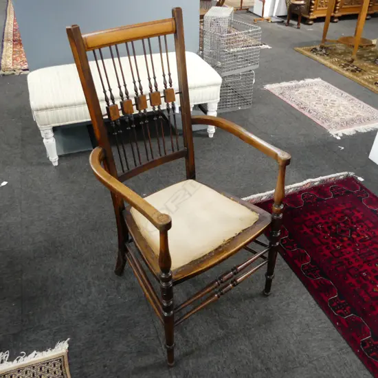ANTIQUE SPINDLE BACK INLAID ARMCHAIR