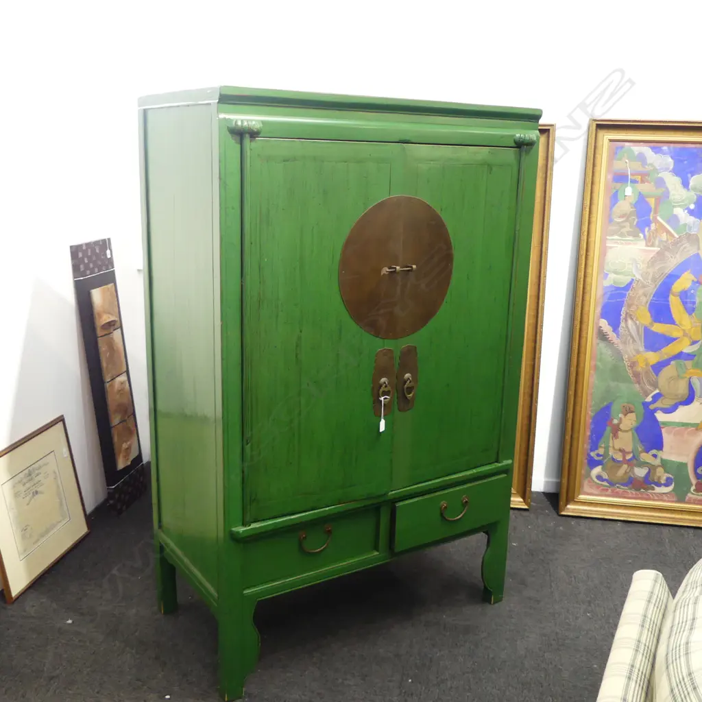 GREEN PAINTED ORIENTAL CABINET ex CORSO DE FIORI 1105x630x1745mm Image 1++