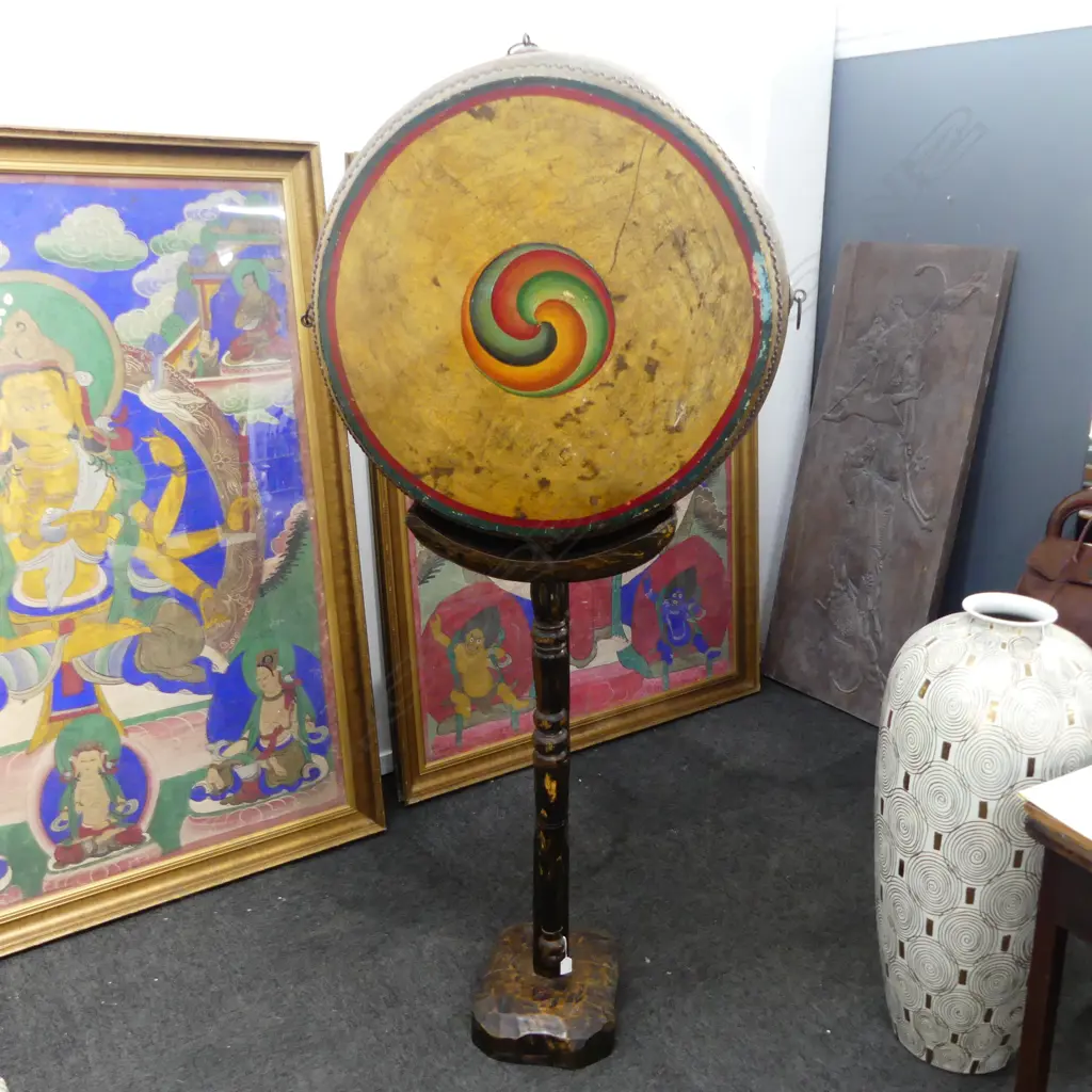 LG TIBETAN DRUM 720mm dia & STAND H.1200mm Image 1++