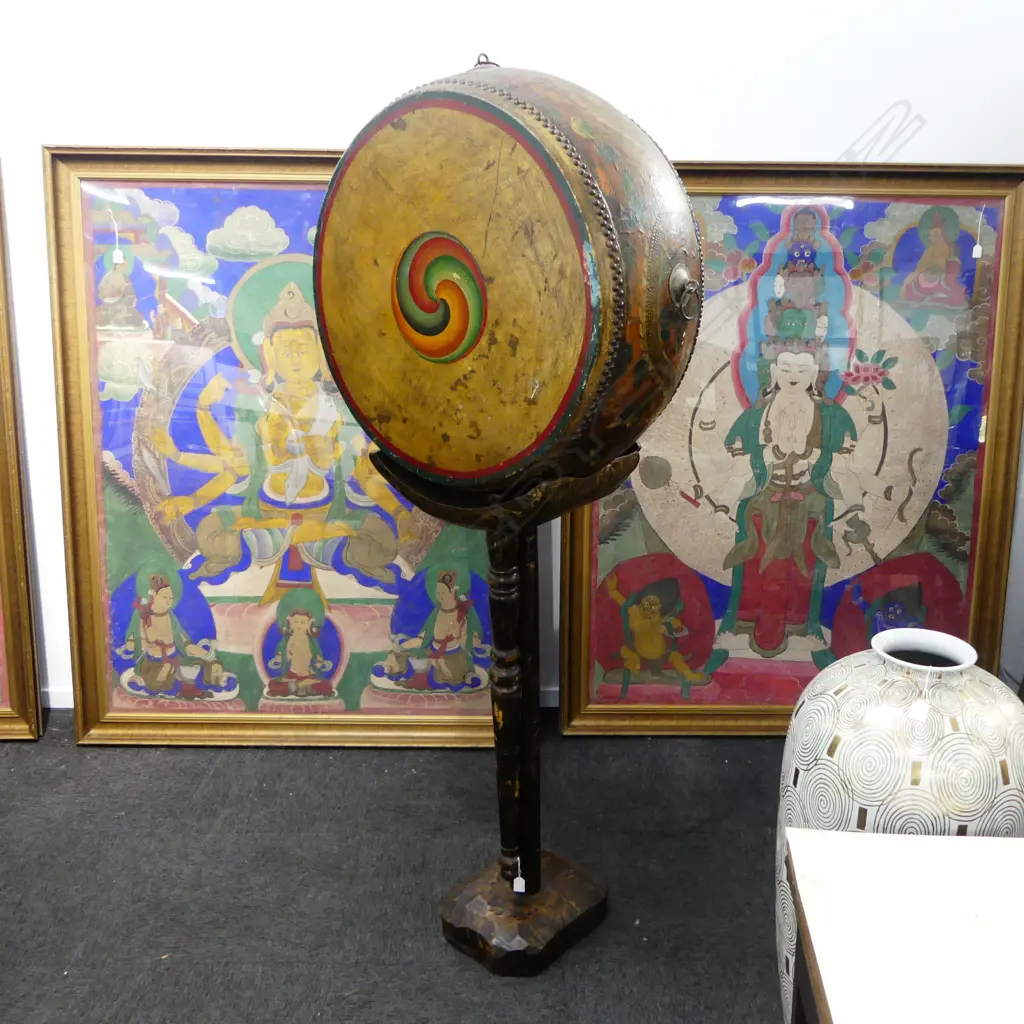 LG TIBETAN DRUM 720mm dia & STAND H.1200mm Image 1++