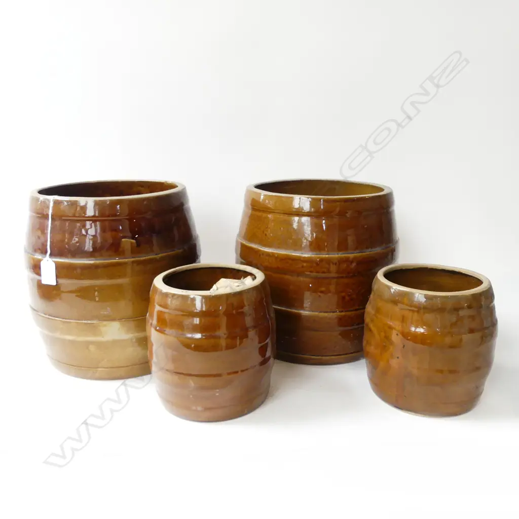 4 BROWN GLAZED POTS (NO LIDS) 2x H.260mm, 2x H.165mm Image 1++