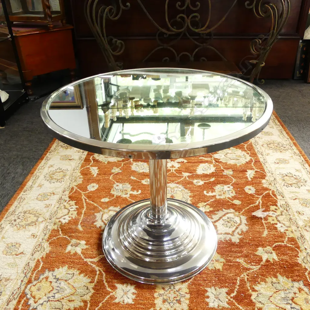 MODERN GLASS TOPPED SIDE TABLE H.475mm, 550mm dia Image 1++