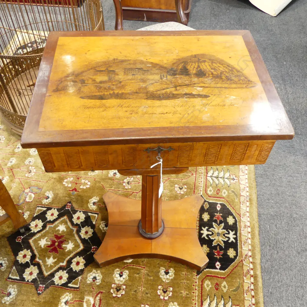 ANTIQUE MAHOGANY PEDESTAL SEWING TABLE 515x370x785mm Image 1++