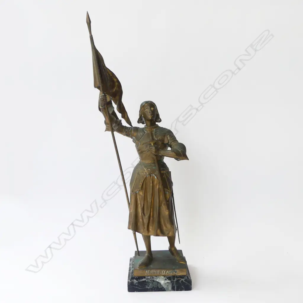 JEAN-D'ARC BRONZE GILT FIGURINE ON MARBLE BASE; Signed CARAVANNIEZ (ALFRED) & F. BARBADIENNE FONDEUR, H.580mm Image 1++